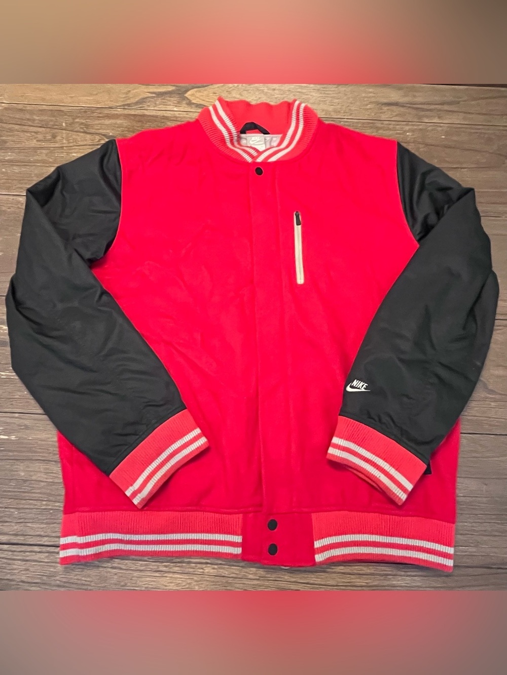 Vintage Nike Varsity Bomber Destroyer Y2K Black / Red Jacket Mens XXL